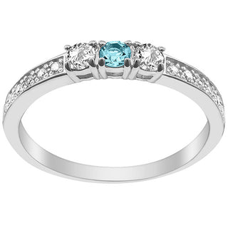 Silver Plated Simulated Blue Topaz and Clear Crystal 3-Stone Ring