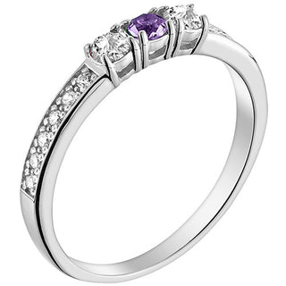 Silver Plated Simulated Amethyst and Clear Crystal 3-Stone Ring
