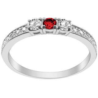 Silver Plated Simulated Garnet and Clear Crystal 3-Stone Ring