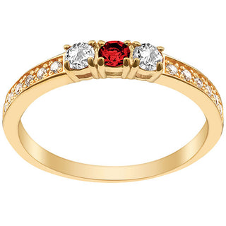 14K Gold Plated Simulated Garnet and Clear Crystal 3-Stone Ring