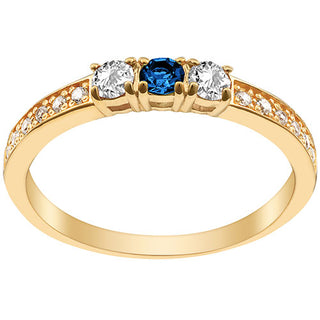 14K Gold Plated Simulated Sapphire and Clear Crystal 3-Stone Ring