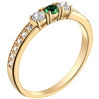 14K Gold Plated Simulated Emerald and Clear Crystal 3-Stone Ring