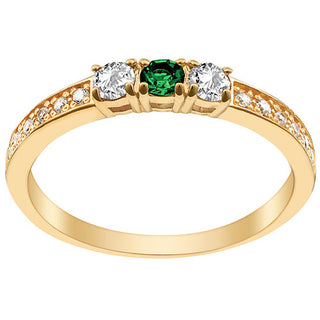 14K Gold Plated Simulated Emerald and Clear Crystal 3-Stone Ring