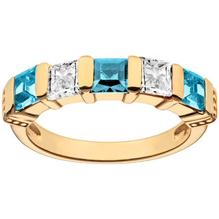 14K Gold Plated Simulated Blue Topaz and Clear Crystal 5 Stone Ring