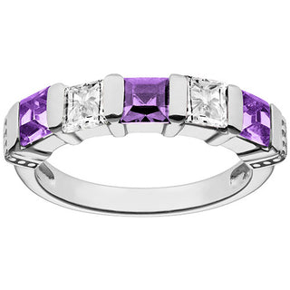 Silver Plated Simulated Amethyst and Clear Crystal 5 Stone Ring