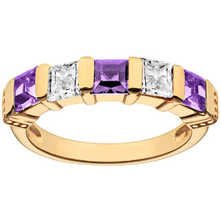 14K Gold Plated Simulated Amethyst and Clear Crystal 5 Stone Ring