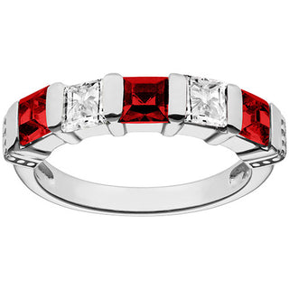 Silver Plated Simulated Garnet and Clear Crystal 5 Stone Ring