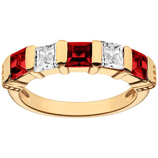 14K Gold Plated Simulated Garnet and Clear Crystal 5 Stone Ring