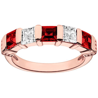 14K Rose Gold Plated Simulated Garnet and Clear Crystal 5 Stone Ring