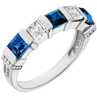 Silver Plated Simulated Sapphire and Clear Crystal 5 Stone Ring