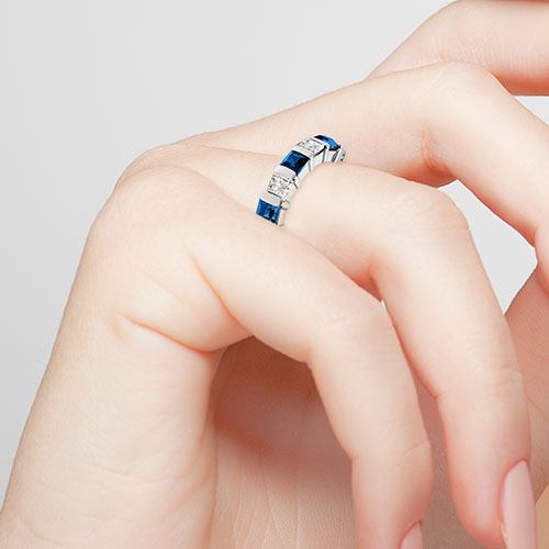 Simulated Sapphire and Crystal Five Stone Ring – Limoges Jewelry