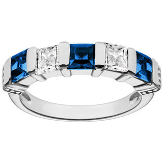 Silver Plated Simulated Sapphire and Clear Crystal 5 Stone Ring