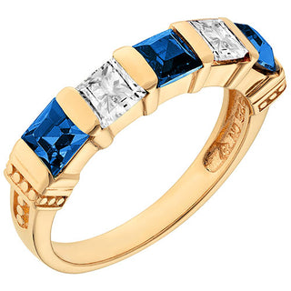 14K Gold Plated Simulated Sapphire and Clear Crystal 5 Stone Ring