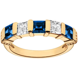 14K Gold Plated Simulated Sapphire and Clear Crystal 5 Stone Ring