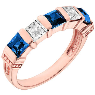 14K Rose Gold Plated Simulated Sapphire and Clear Crystal 5 Stone Ring