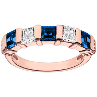 14K Rose Gold Plated Simulated Sapphire and Clear Crystal 5 Stone Ring