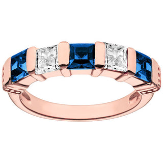 14K Rose Gold Plated Simulated Sapphire and Clear Crystal 5 Stone Ring