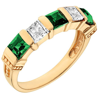 14K Gold Plated Simulated Emerald and Clear Crystal 5 Stone Ring