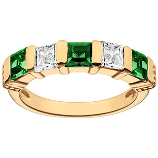 14K Gold Plated Simulated Emerald and Clear Crystal 5 Stone Ring