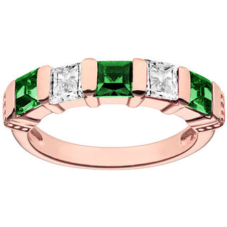 14K Rose Gold Plated Simulated Emerald and Clear Crystal 5 Stone Ring