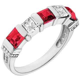 Silver Plated Simulated Ruby and Clear Crystal 5 Stone Ring