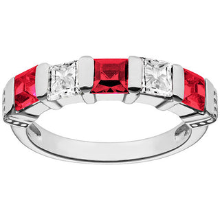 Silver Plated Simulated Ruby and Clear Crystal 5 Stone Ring