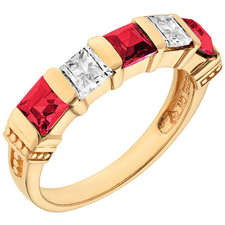 14K Gold Plated Simulated Ruby and Clear Crystal 5 Stone Ring