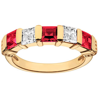 14K Gold Plated Simulated Ruby and Clear Crystal 5 Stone Ring