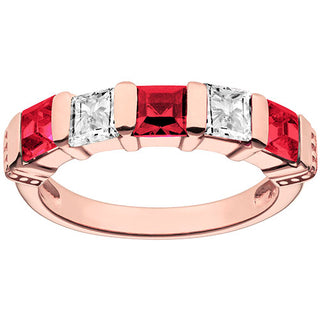 14K Rose Gold Plated Simulated Ruby and Clear Crystal 5 Stone Ring