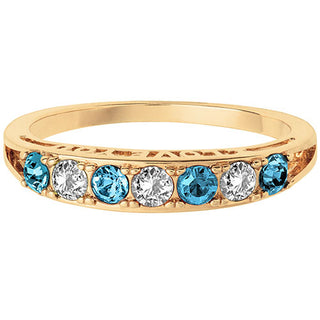 14K Gold Plated I LOVE YOU Simulated Blue Topaz and Clear Crystal Ring