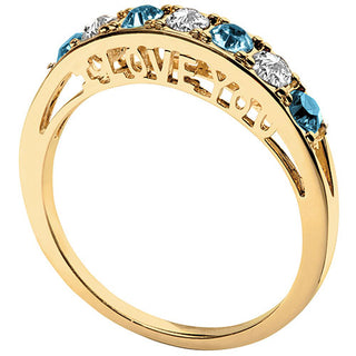 14K Gold Plated I LOVE YOU Simulated Blue Topaz and Clear Crystal Ring