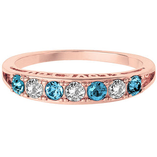 14K Rose Gold Plated I LOVE YOU Simulated Blue Topaz and Clear Crystal Ring