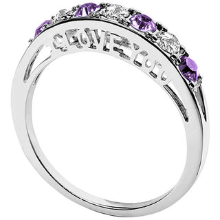 Silver Plated I LOVE YOU Simulated Amethyst and Clear Crystal Ring