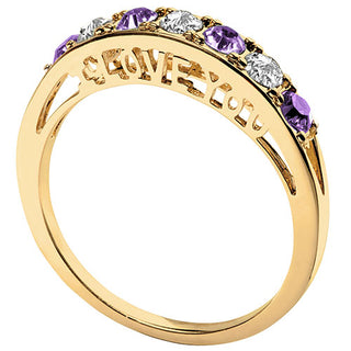 14K Gold Plated I LOVE YOU Simulated Amethyst and Clear Crystal Ring