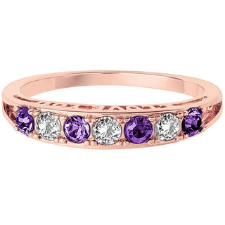 14K Rose Gold Plated I LOVE YOU Simulated Amethyst and Clear Crystal Ring