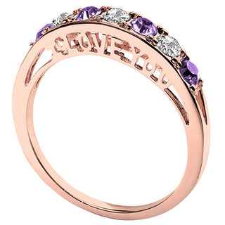 14K Rose Gold Plated I LOVE YOU Simulated Amethyst and Clear Crystal Ring