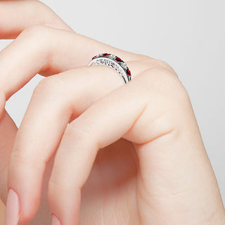 Silver Plated I LOVE YOU Simulated Garnet and Clear Crystal Ring