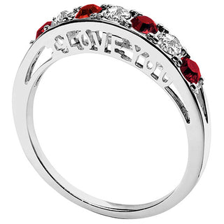 Silver Plated I LOVE YOU Simulated Garnet and Clear Crystal Ring