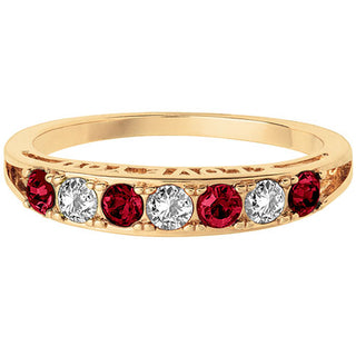 14K Gold Plated I LOVE YOU Simulated Garnet and Clear Crystal Ring