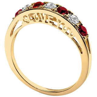 14K Gold Plated I LOVE YOU Simulated Garnet and Clear Crystal Ring