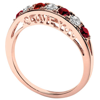 14K Rose Gold Plated I LOVE YOU Simulated Garnet and Clear Crystal Ring