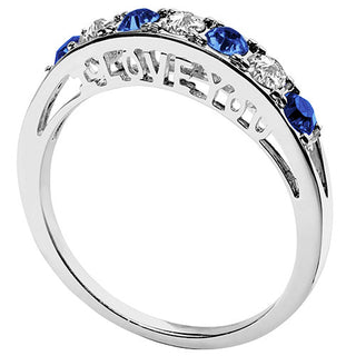 Silver Plated I LOVE YOU Simulated Sapphire and Clear Crystal Ring