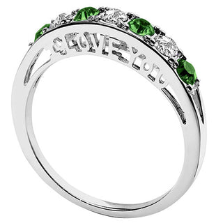 Silver Plated I LOVE YOU Simulated Emerald and Clear Crystal Ring