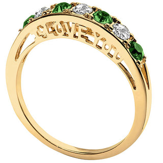 14K Gold Plated I LOVE YOU Simulated Emerald and Clear Crystal Ring