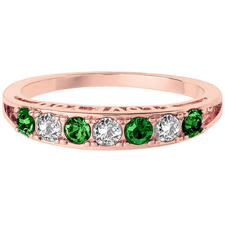 14K Rose Gold Plated I LOVE YOU Simulated Emerald and Clear Crystal Ring