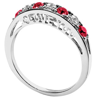 Silver Plated I LOVE YOU Simulated Ruby and Clear Crystal Ring