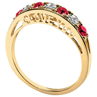 14K Gold Plated I LOVE YOU Simulated Ruby and Clear Crystal Ring