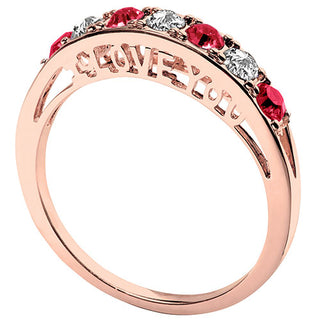 14K Rose Gold Plated I LOVE YOU Simulated Ruby and Clear Crystal Ring