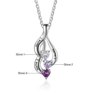 Sterling Silver Cascading Engraved Heart Birthtone Necklace