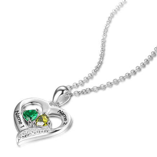 Sterling Silver Double Heart Birthstone with CZ Necklace